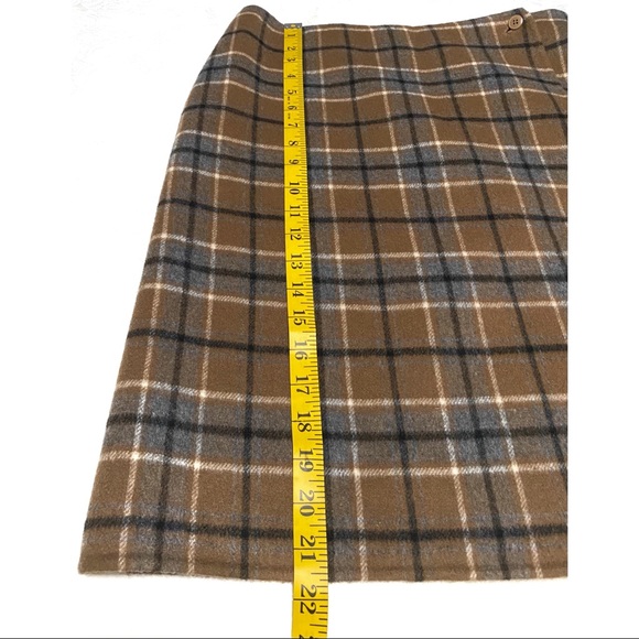 Alexandra Bartlett Brown Blue Plaid Wool Angora Knee A Line Wrap Skirt - Picture 10 of 12